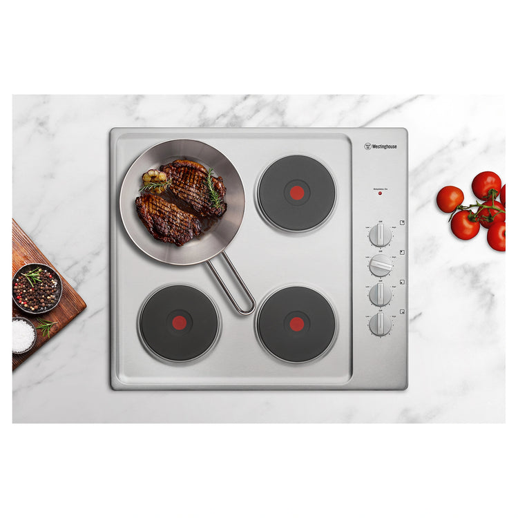 Westinghouse 60cm Electric Solid Cooktop, Stainless Steel WHS642SC, Cooking View