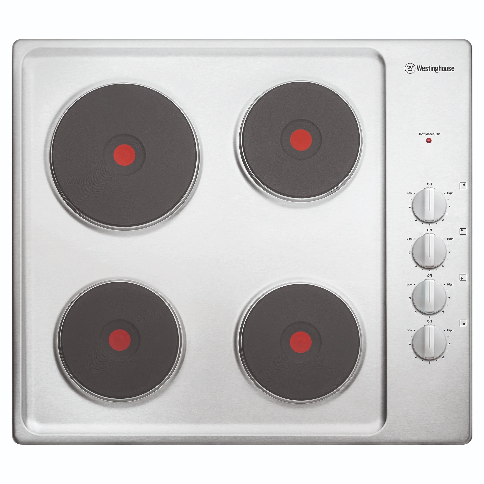 Westinghouse 60cm Electric Solid Cooktop, Stainless Steel WHS642SC, Front View
