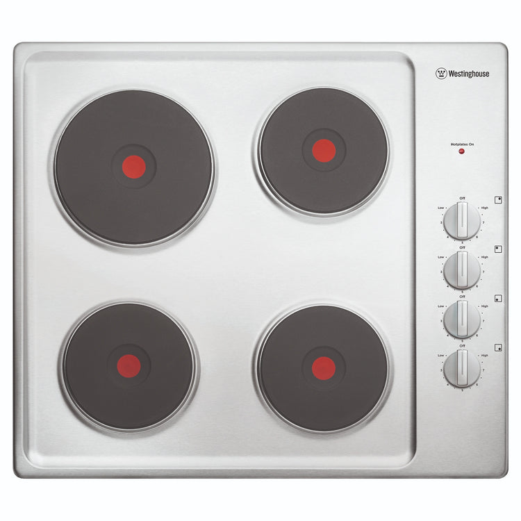 Westinghouse 60cm Electric Solid Cooktop, Stainless Steel WHS642SC, Front View