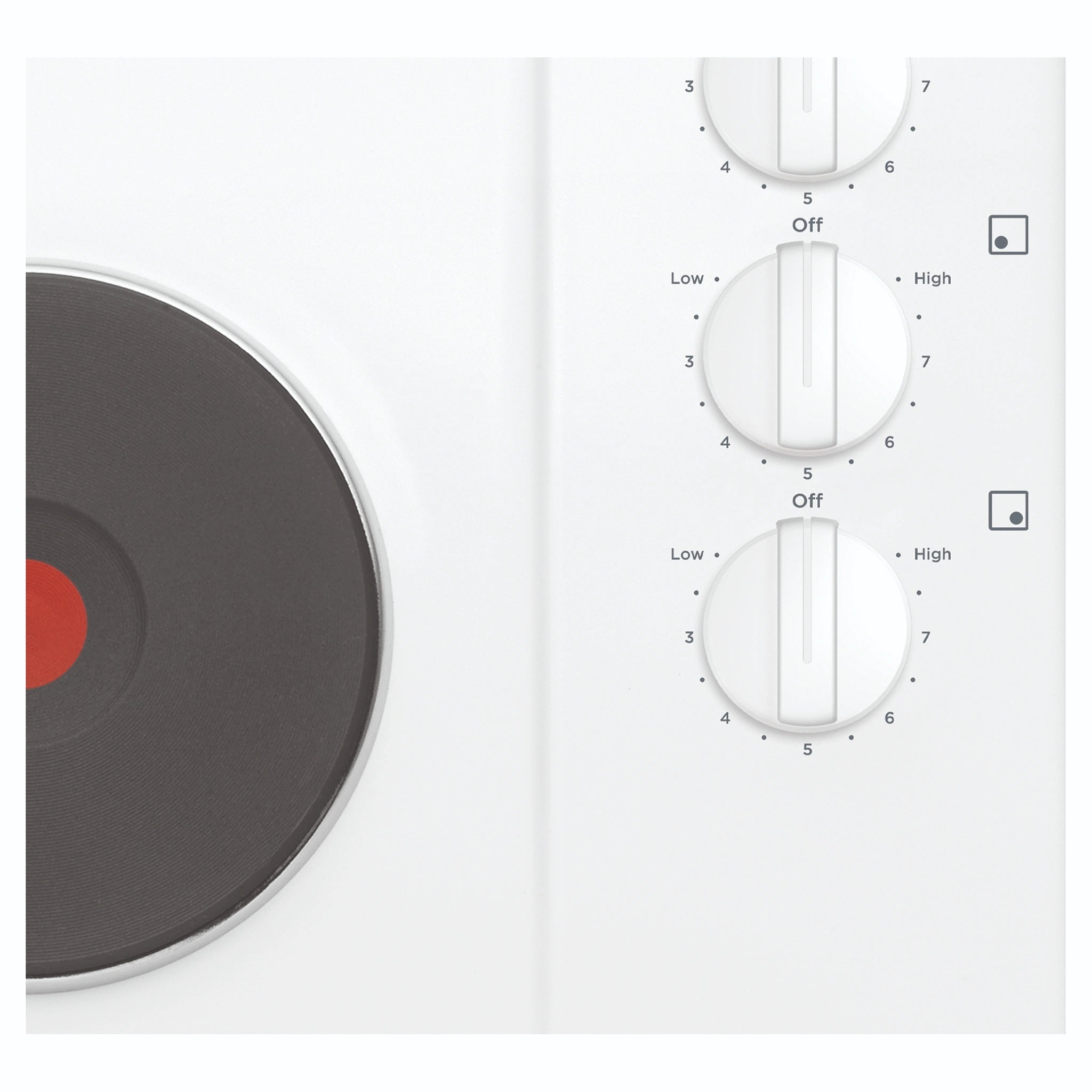 Westinghouse 60cm 4-Zone Electric Solid Cooktop, White WHS642WC, Control Close-Up View