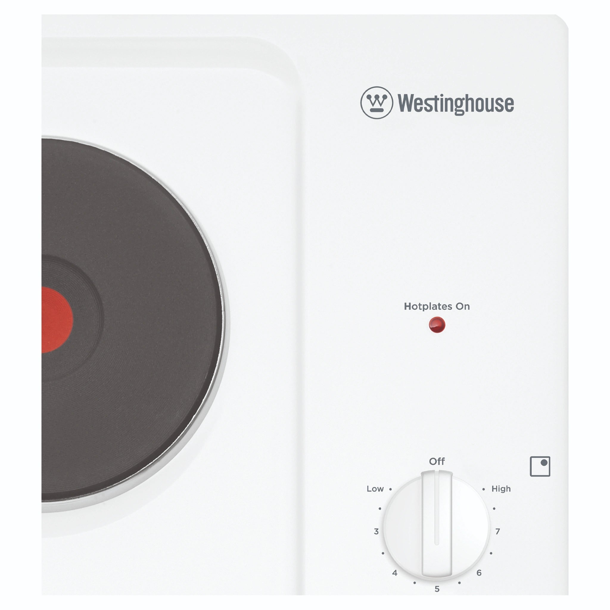 Westinghouse 60cm 4-Zone Electric Solid Cooktop, White WHS642WC, Knob Control View