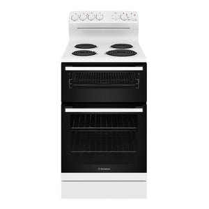 Westinghouse 54cm freestanding electric oven and coil cooktop, white WLE522WC, Front View