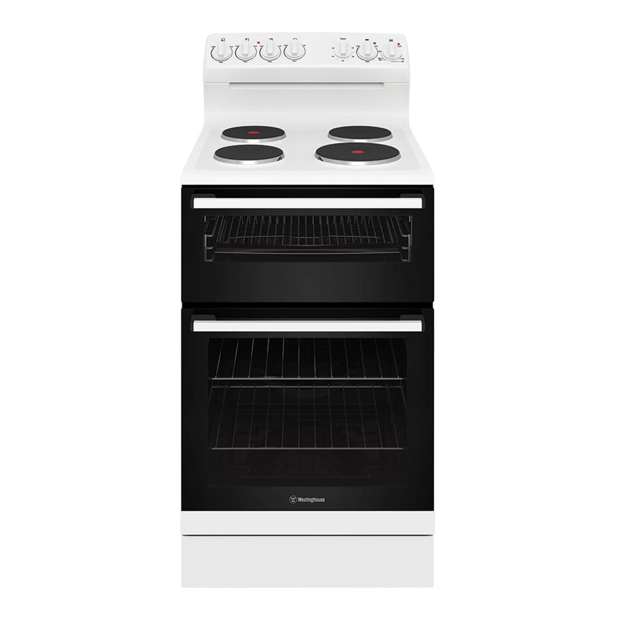 Westinghouse 54cm freestanding electric oven and solid cooktop, white WLE532WC, Front View