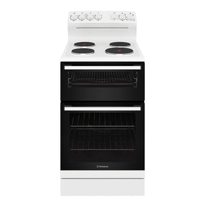 Westinghouse 54cm freestanding electric oven and solid cooktop, white WLE532WC, Front View