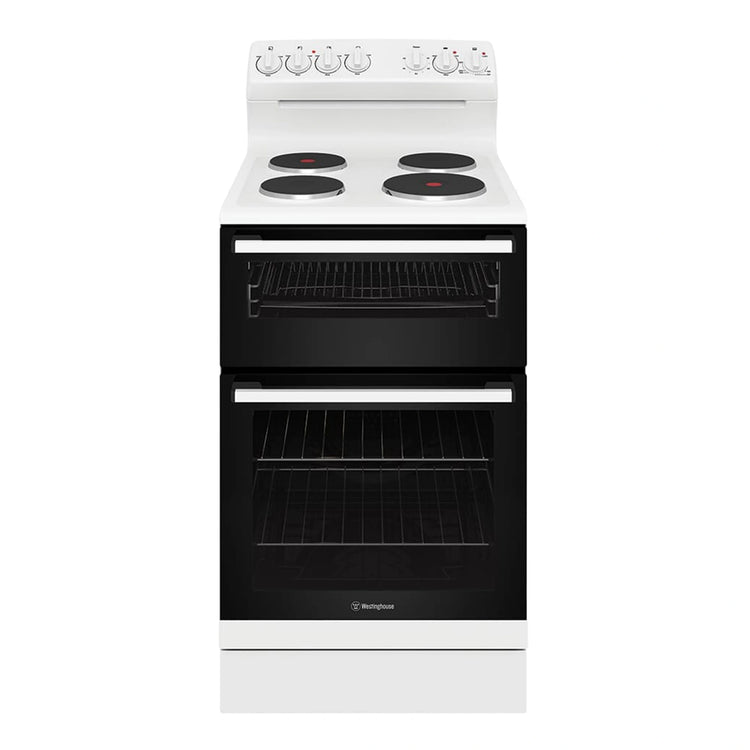 Westinghouse 54cm freestanding electric oven and solid cooktop, white WLE532WC, Front View