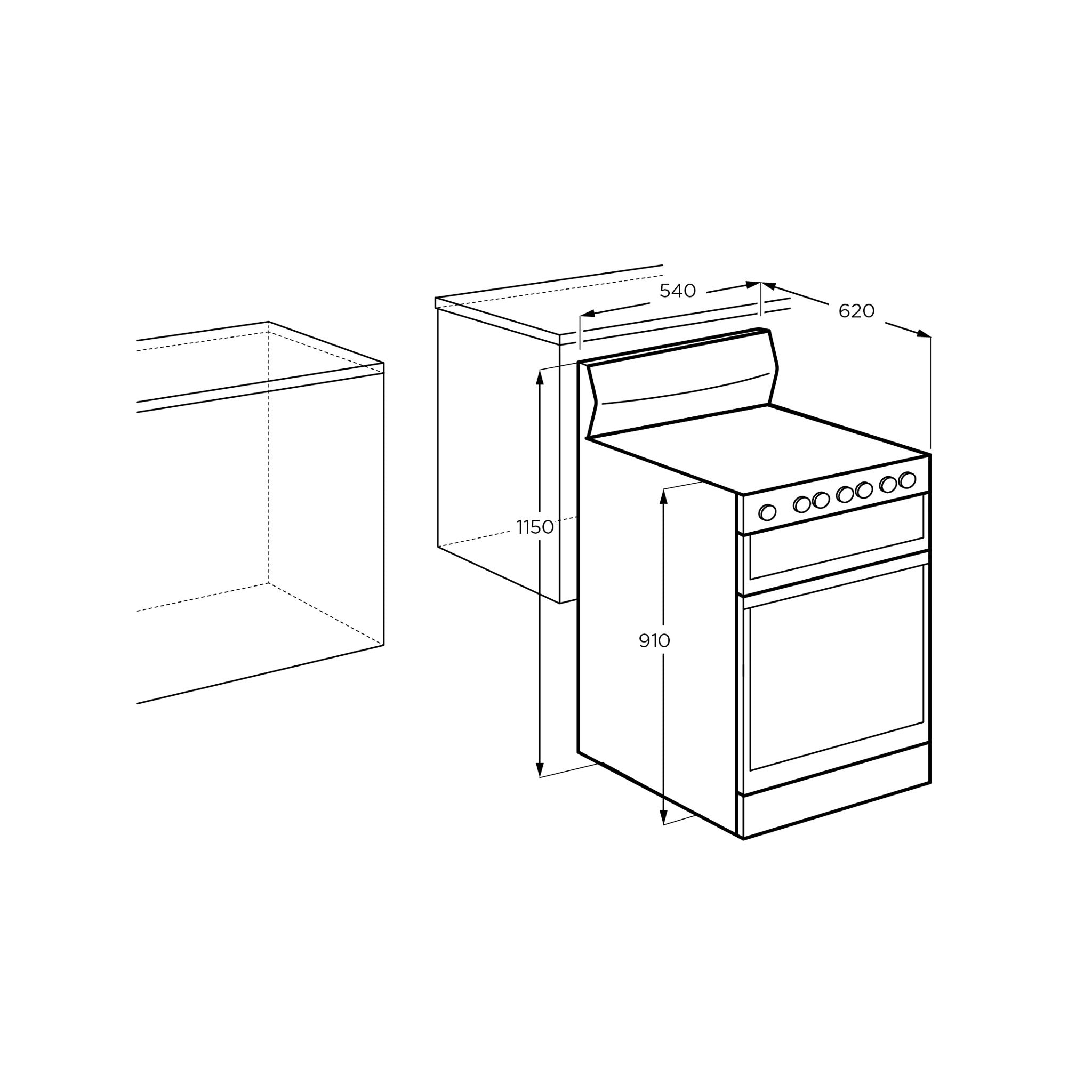 Westinghouse 54cm Freestanding Gas Oven – White WLG510WCH, Dimenssions View