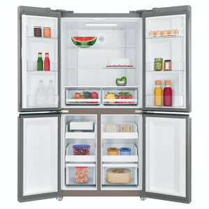 Westinghouse 496L Silver French Door Refrigerator WQE4900AA, Front View With Double Door Open View With Storages