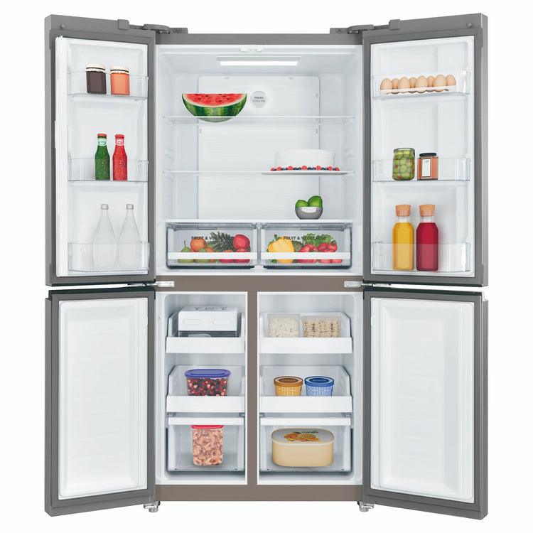 Westinghouse 496L Silver French Door Refrigerator WQE4900AA, Front View With Double Door Open View With Storages