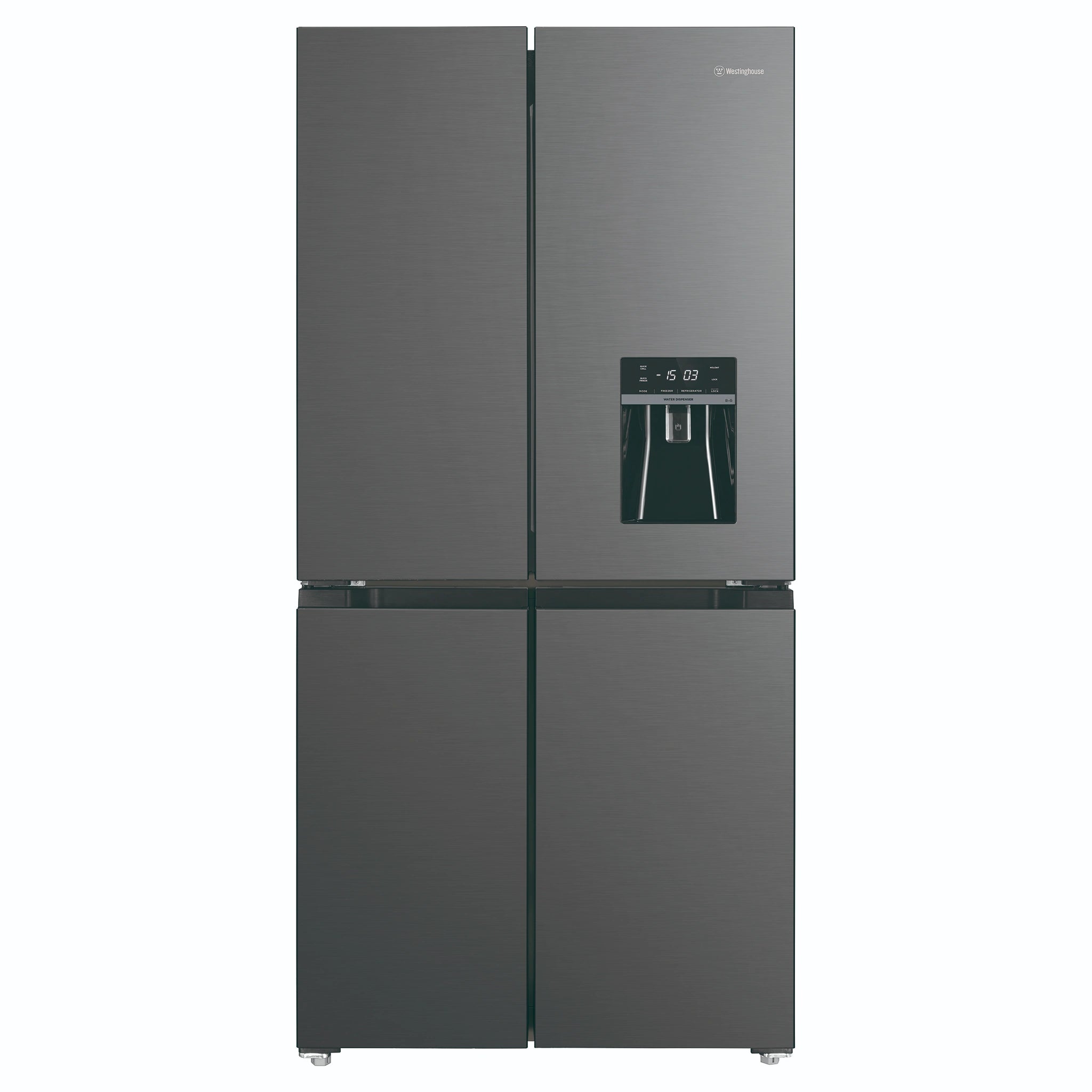 Westinghouse 492L Charcoal Matte Black French Door Refrigerator with Non-Plumbed Water Dispenser WQE4960BA, Front View