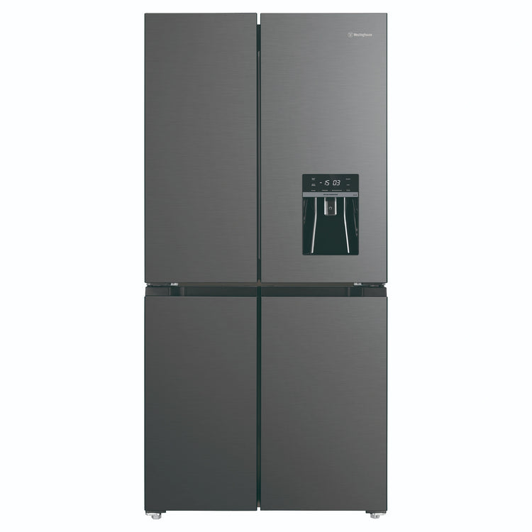 Westinghouse 492L Charcoal Matte Black French Door Refrigerator with Non-Plumbed Water Dispenser WQE4960BA, Front View