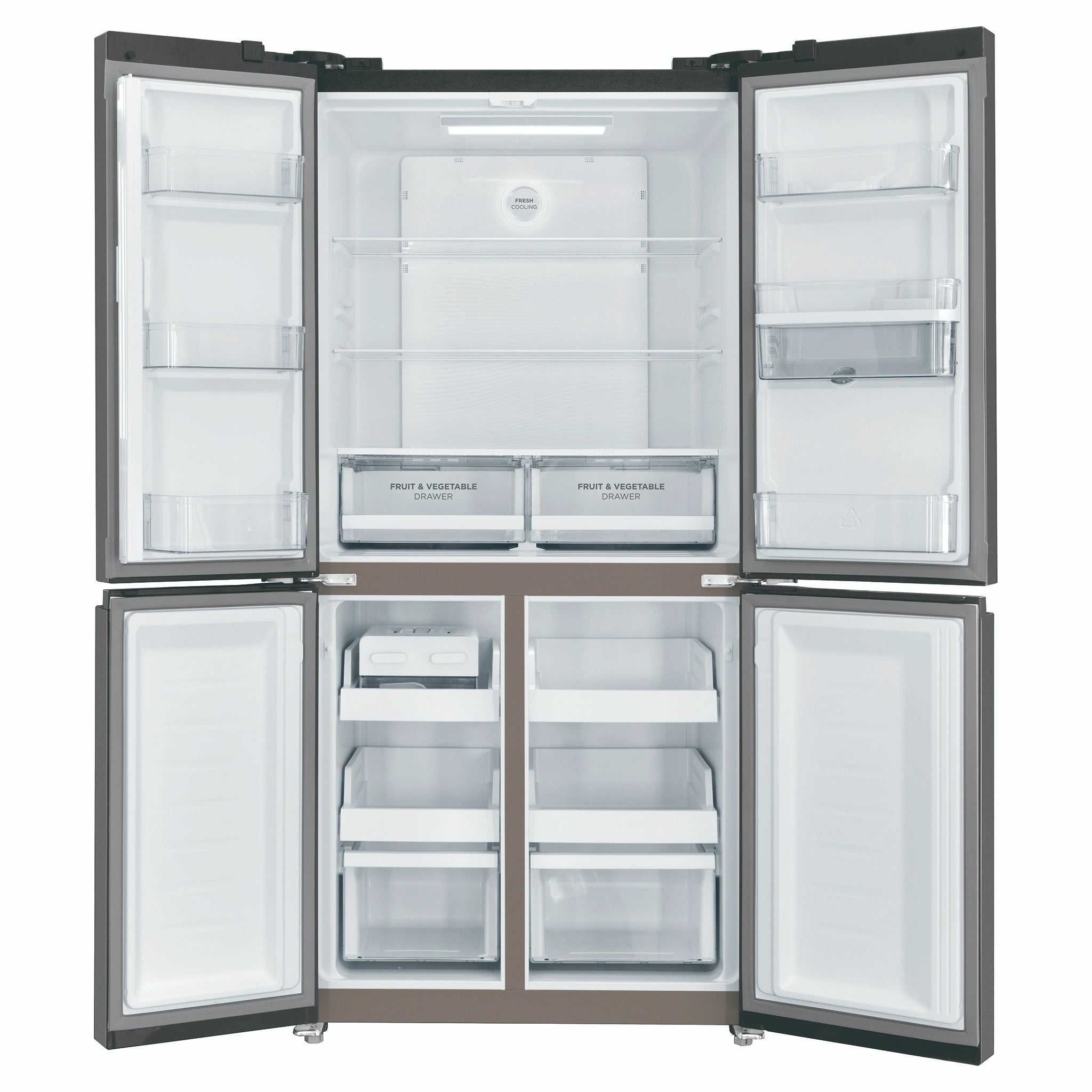 Westinghouse 492L Charcoal Matte Black French Door Refrigerator with Non-Plumbed Water Dispenser WQE4960BA, Front View With Double Door Open View