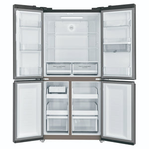 Westinghouse 492L Charcoal Matte Black French Door Refrigerator with Non-Plumbed Water Dispenser WQE4960BA, Front View With Double Door Open View