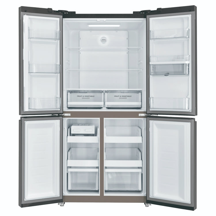 Westinghouse 492L Charcoal Matte Black French Door Refrigerator with Non-Plumbed Water Dispenser WQE4960BA, Front View With Double Door Open View