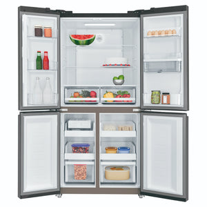 Westinghouse 492L Charcoal Matte Black French Door Refrigerator with Non-Plumbed Water Dispenser WQE4960BA, Front View With Double Door Open View With Storages