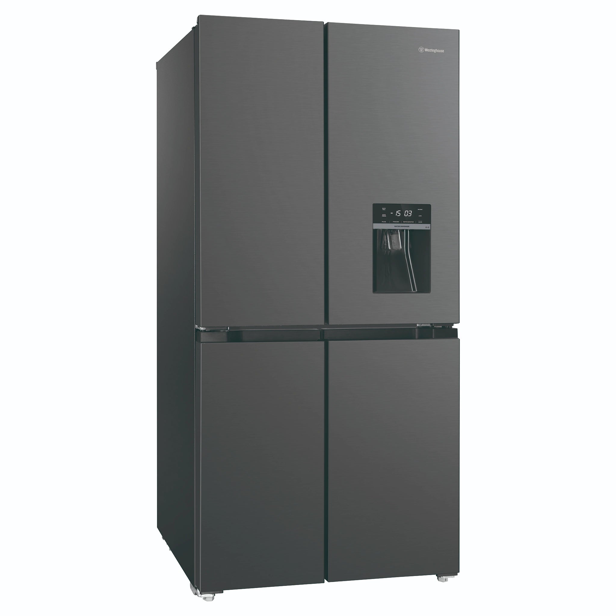 Westinghouse 492L Charcoal Matte Black French Door Refrigerator with Non-Plumbed Water Dispenser WQE4960BA, Right Side View