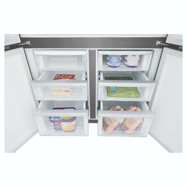 Westinghouse 564L Matte Black Quad Door Refrigerator WQE5600BB, Drawers View With Storages
