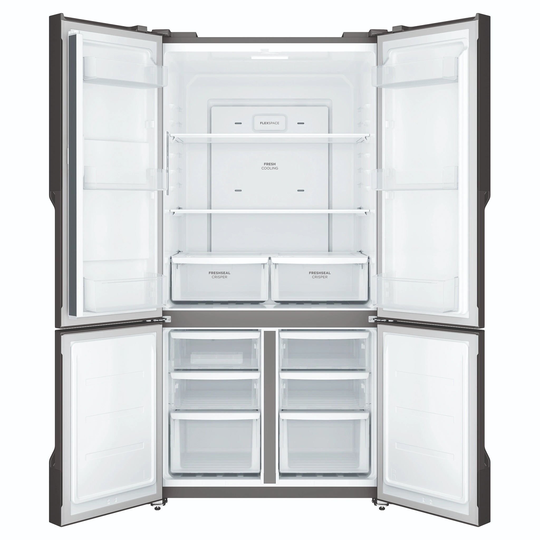 Westinghouse 564L Matte Black Quad Door Refrigerator WQE5600BB, Front View With Double Door Open View
