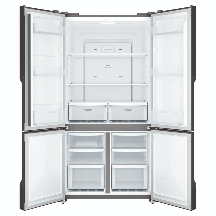 Westinghouse 564L Matte Black Quad Door Refrigerator WQE5600BB, Front View With Double Door Open View
