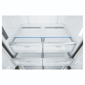 Westinghouse 564L Matte Charcoal Black Quad Door Refrigerator with Plumbed Water Dispenser WQE5650BA, Drawers Open Close-Up View