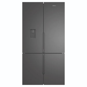 Westinghouse 564L Matte Charcoal Black Quad Door Refrigerator with Plumbed Water Dispenser WQE5650BA, Front View