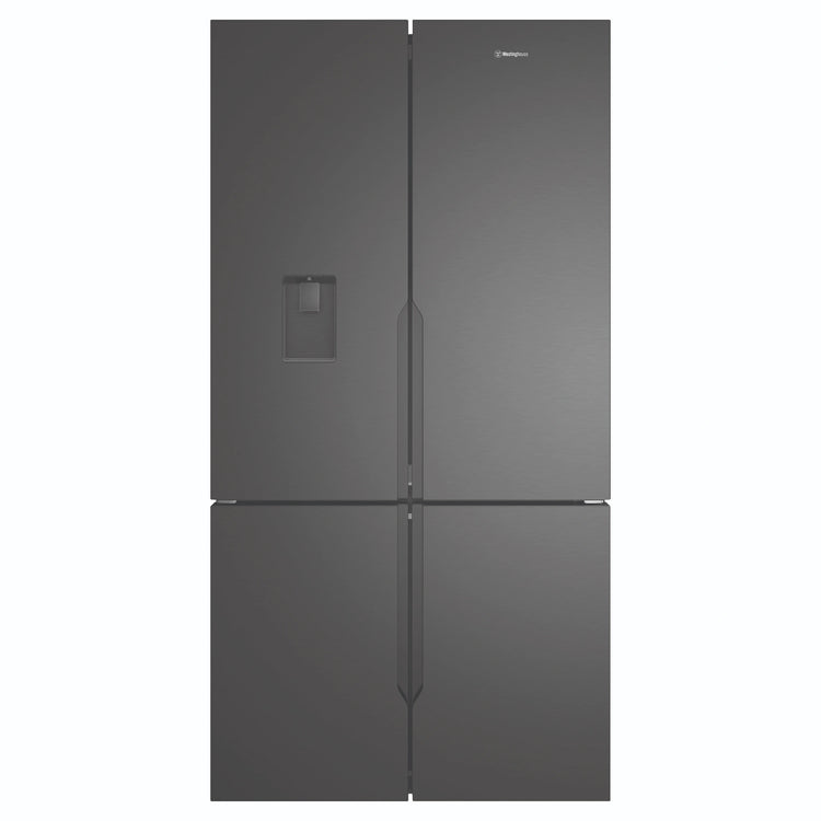 Westinghouse 564L Matte Charcoal Black Quad Door Refrigerator with Plumbed Water Dispenser WQE5650BA, Front View