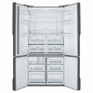 Westinghouse 564L Matte Charcoal Black Quad Door Refrigerator with Plumbed Water Dispenser WQE5650BA, Front View With Double Door Open View