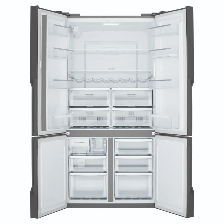 Westinghouse 564L Matte Charcoal Black Quad Door Refrigerator with Plumbed Water Dispenser WQE5650BA, Front View With Double Door Open View