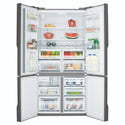 Westinghouse 564L Matte Charcoal Black Quad Door Refrigerator with Plumbed Water Dispenser WQE5650BA, Front View With Double Door Open View With Storages