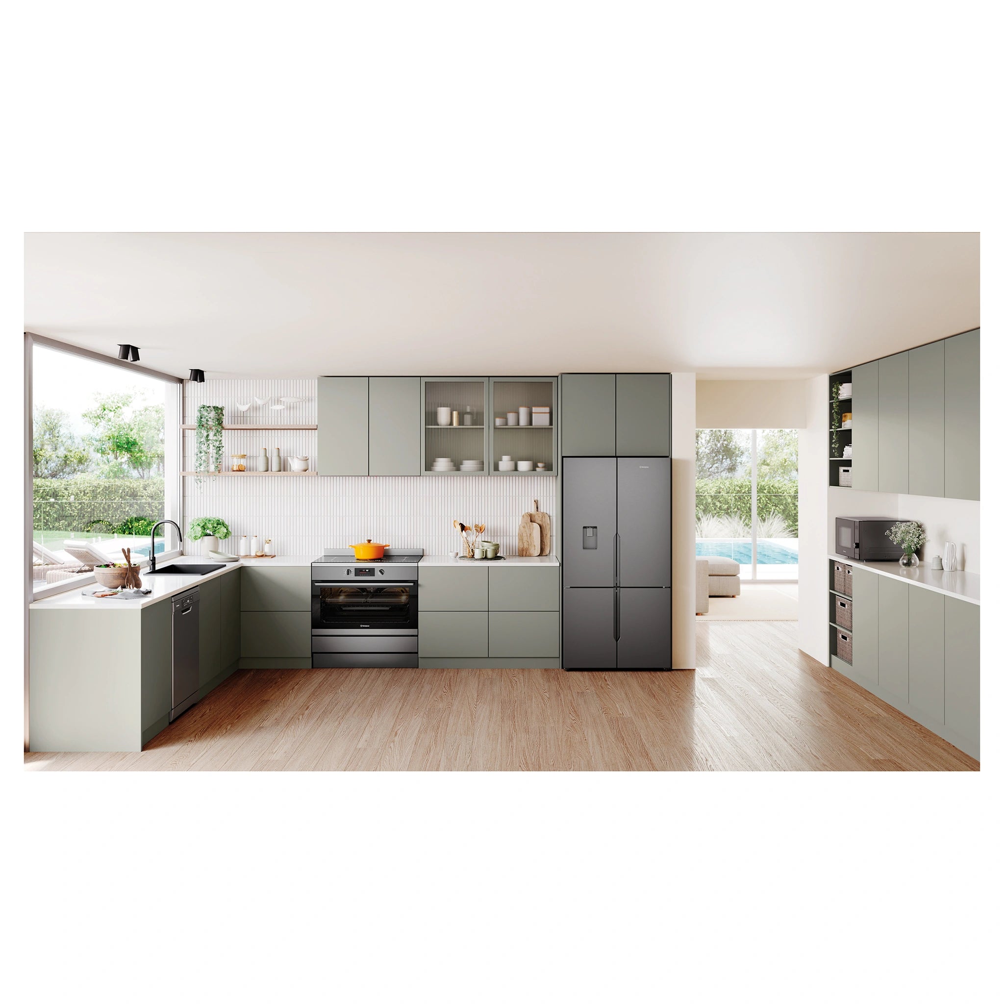Westinghouse 564L Matte Charcoal Black Quad Door Refrigerator with Plumbed Water Dispenser WQE5650BA, Lifestyle View 3
