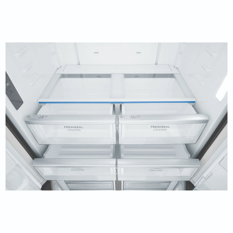 Westinghouse 564L Charcoal Quad Door Refrigerator with In-Door Water Dispenser WQE5660BA, Drawers Open Close-Up View