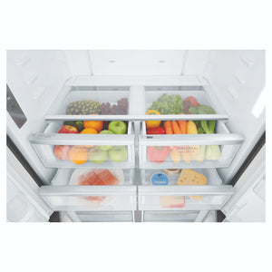 Westinghouse 564L Charcoal Quad Door Refrigerator with In-Door Water Dispenser WQE5660BA, Drawers Open Close-Up View Storages