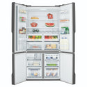 Westinghouse 564L Charcoal Quad Door Refrigerator with In-Door Water Dispenser WQE5660BA, Front View With Double Door Open View With Storages