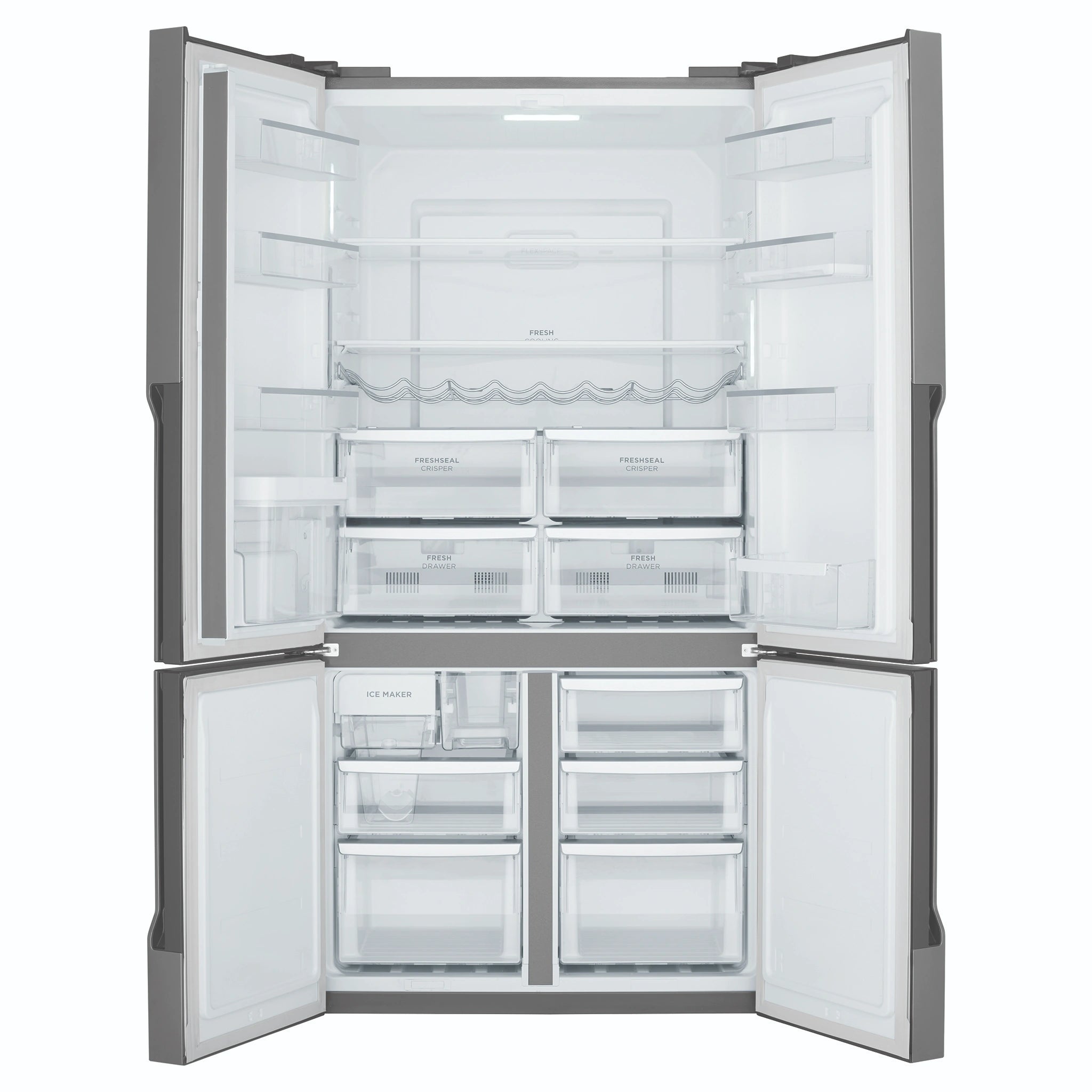 Westinghouse 564L Silver Quad Door Refrigerator with In-Door Water Dispenser WQE5660SA, Front View With Double Door Open View