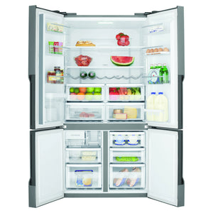 Westinghouse 564L Silver Quad Door Refrigerator with In-Door Water Dispenser WQE5660SA, Front View With Double Door Open View With Storages