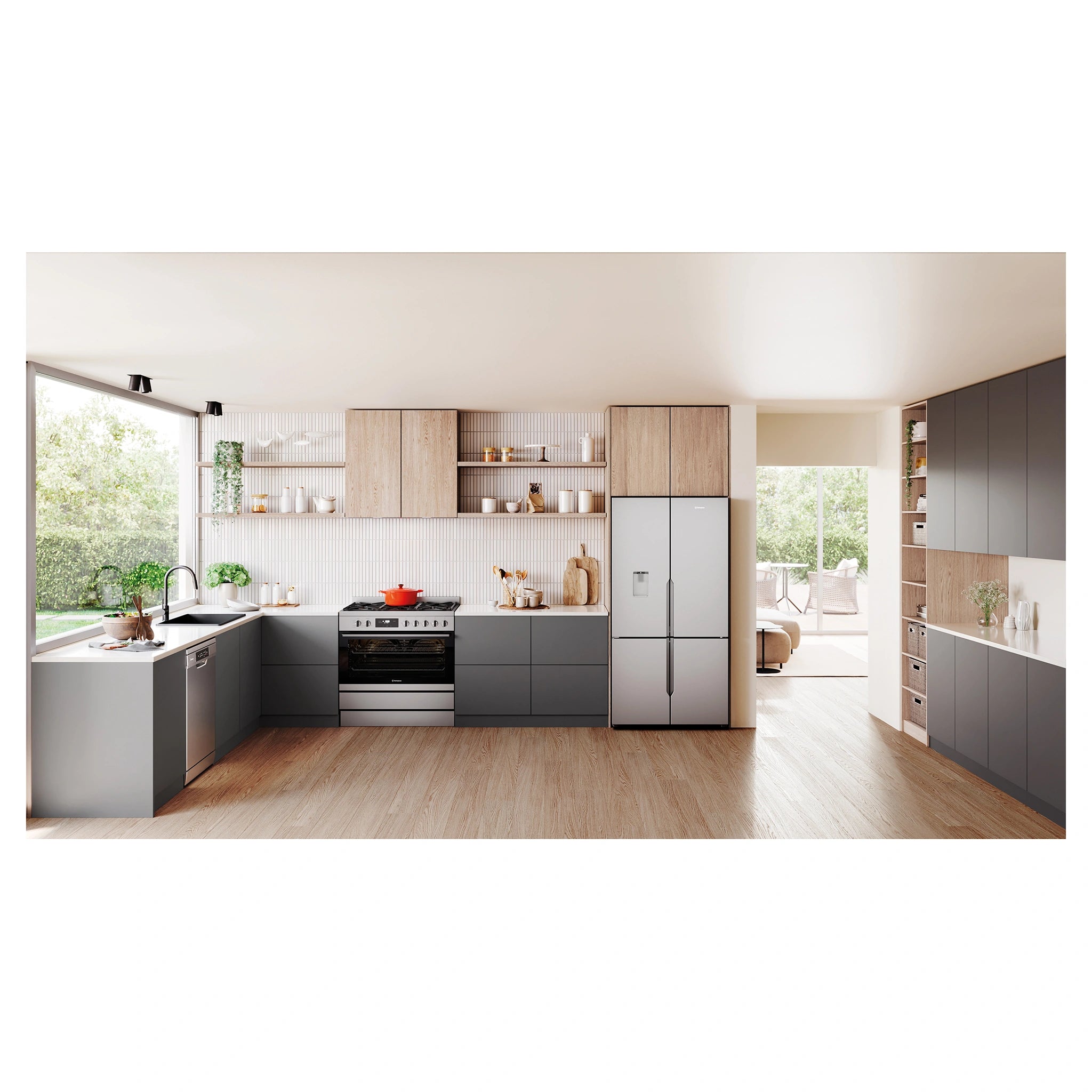 Westinghouse 564L Silver Quad Door Refrigerator with In-Door Water Dispenser WQE5660SA, Lifestyle View 2