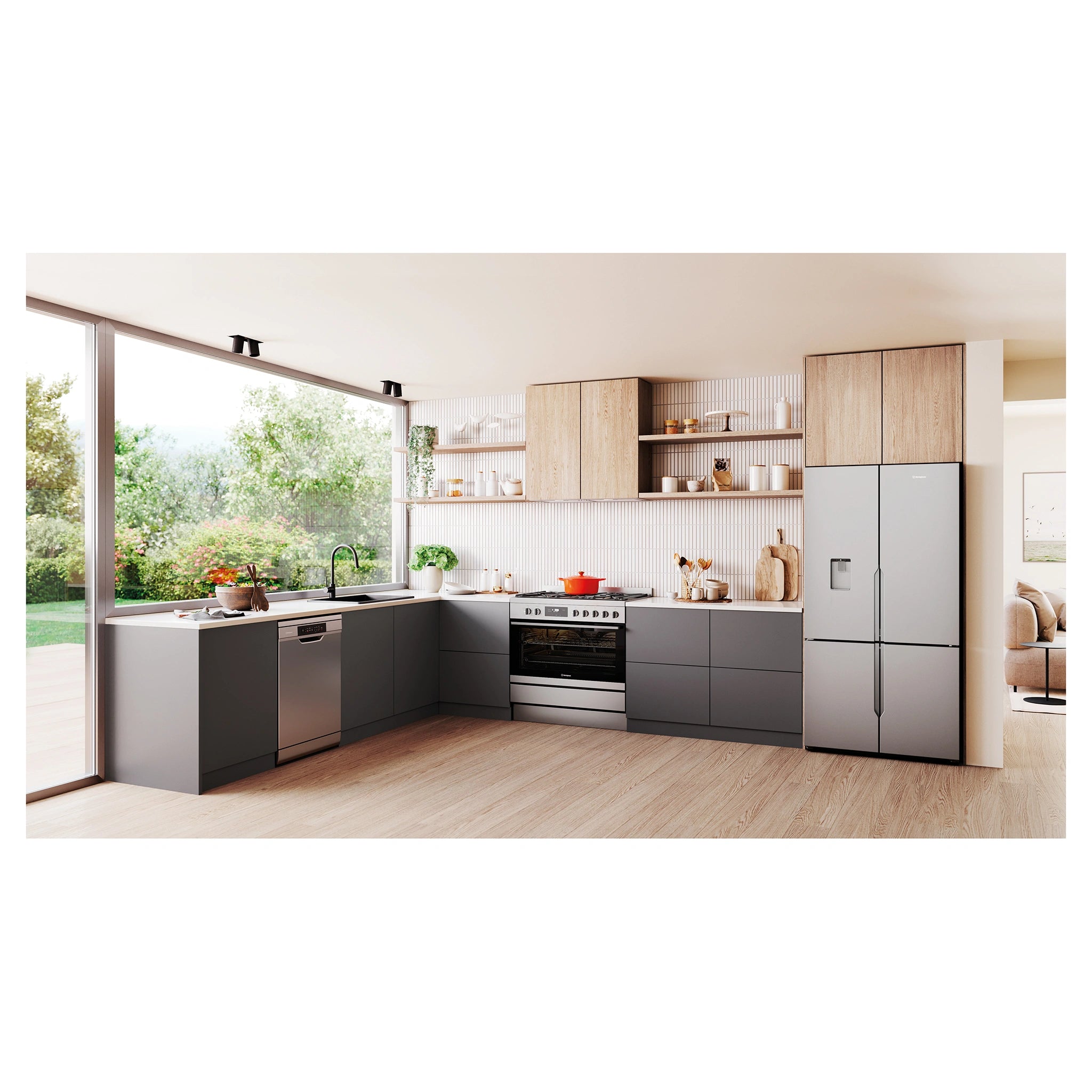 Westinghouse 564L Silver Quad Door Refrigerator with In-Door Water Dispenser WQE5660SA, Lifestyle View 3