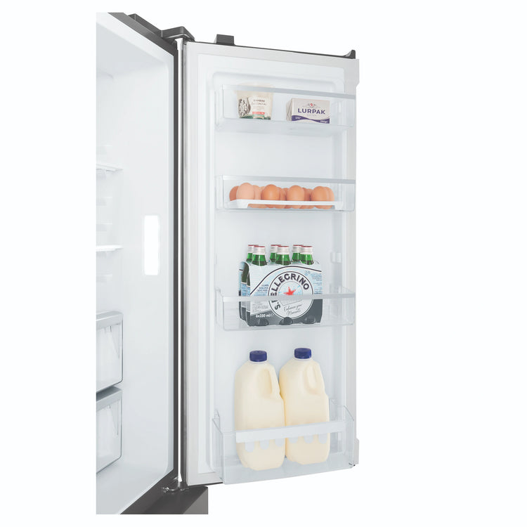 Westinghouse 564L Silver Quad Door Refrigerator with In-Door Water Dispenser WQE5660SA, Side Door Open View With Storages