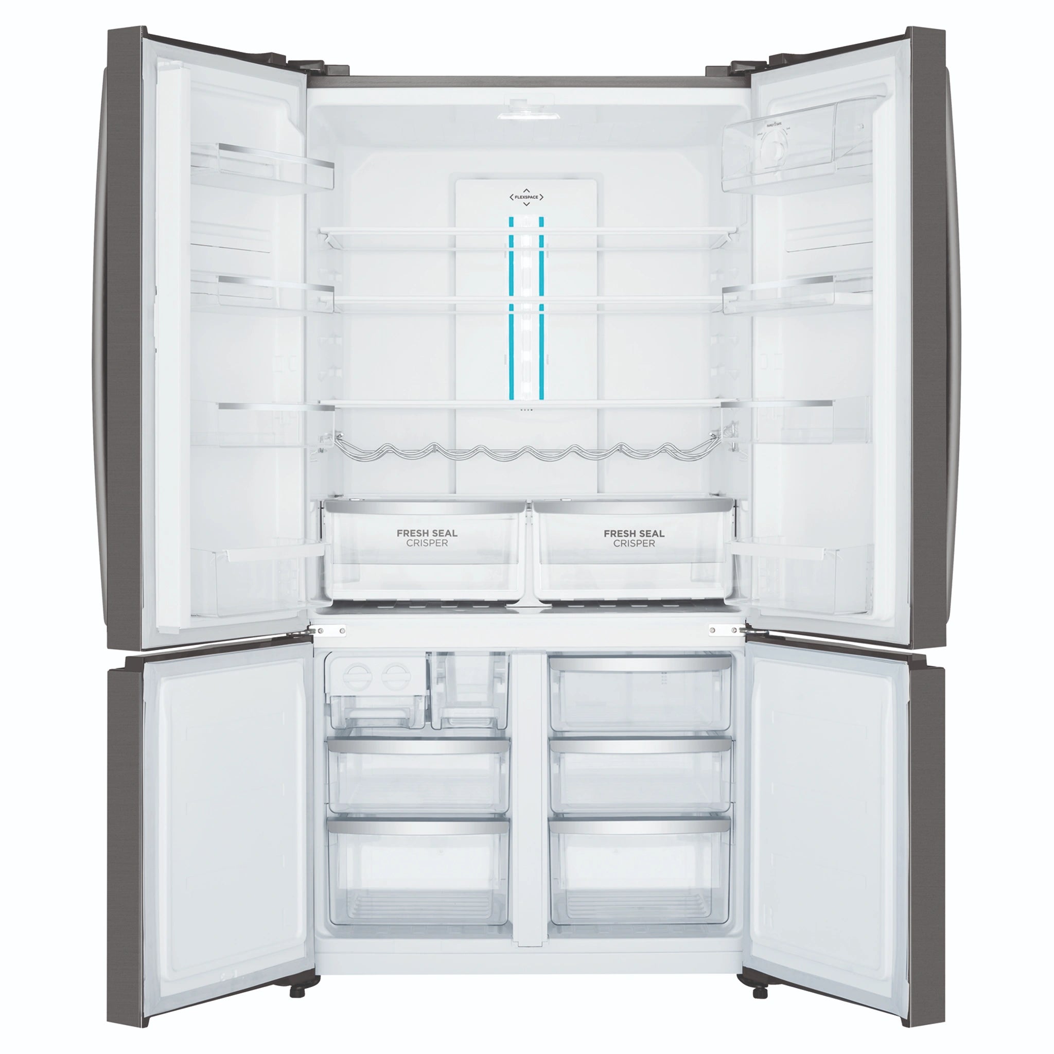 Westinghouse 541L Dark Stainless Quad Door Refrigerator WQE6000BB, Front View With Double Door Open View