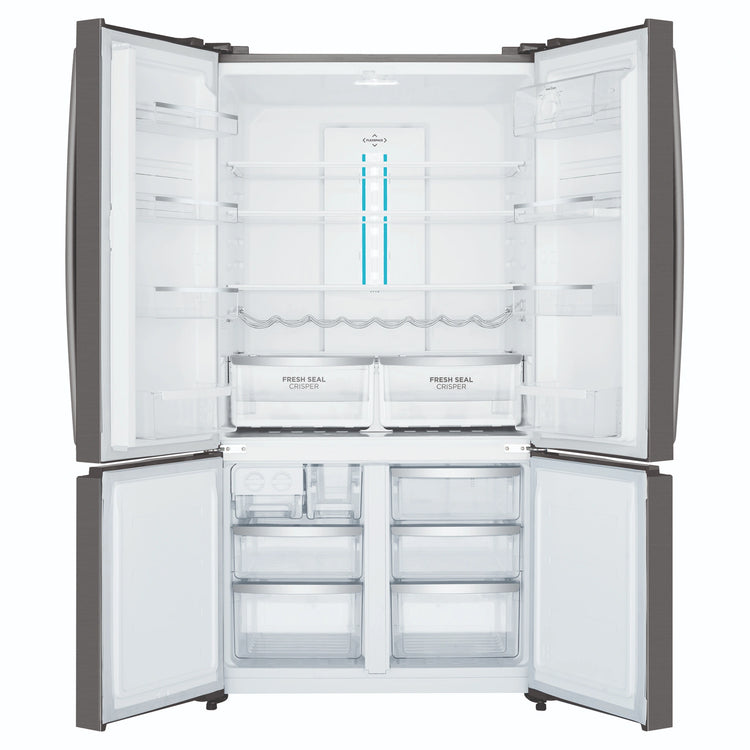 Westinghouse 541L Dark Stainless Quad Door Refrigerator WQE6000BB, Front View With Double Door Open View