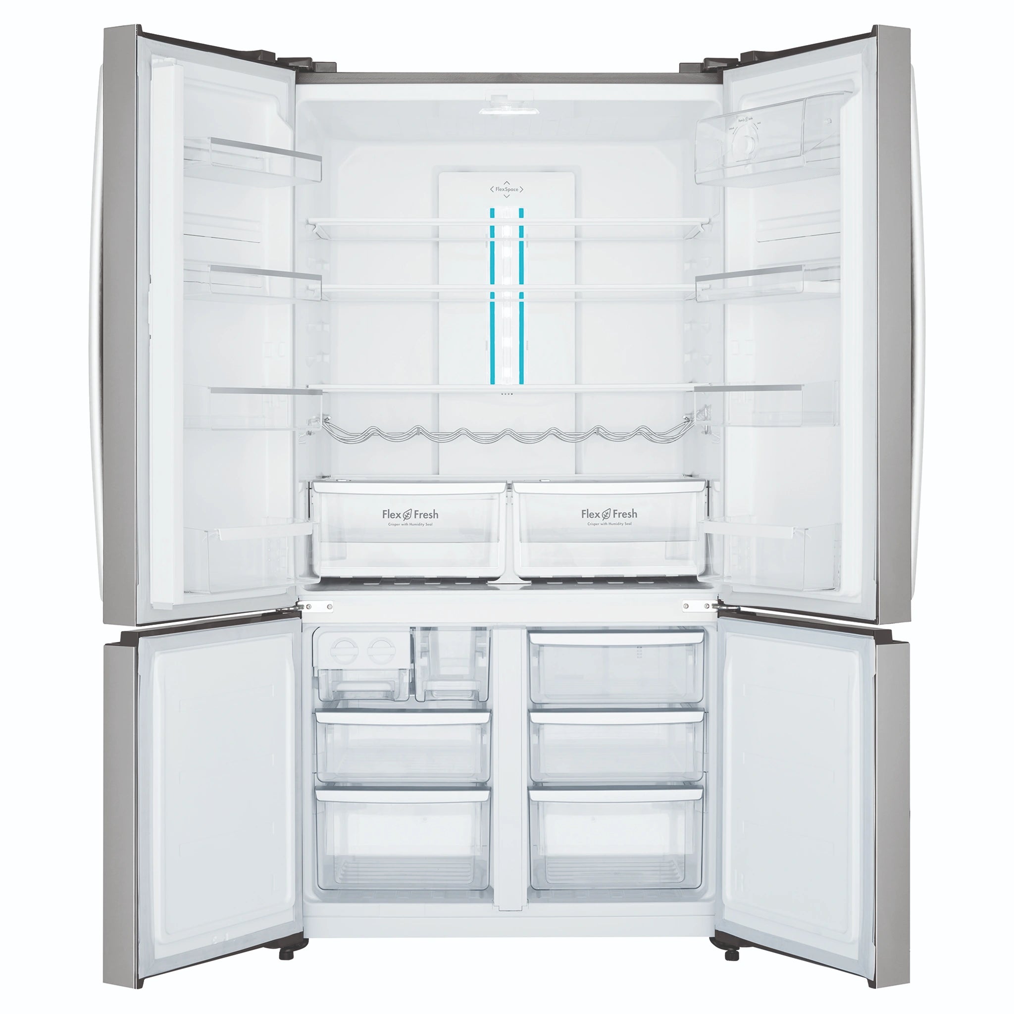 Westinghouse 541L Stainless Steel Quad Door Refrigerator with In-Door Dispenser WQE6000SB, Front View With Double Door Open View
