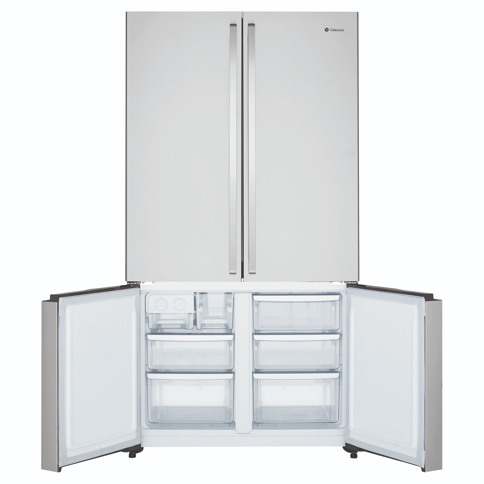 Westinghouse 541L Stainless Steel Quad Door Refrigerator with In-Door Dispenser WQE6000SB, Front View With Lower Double Door Open View