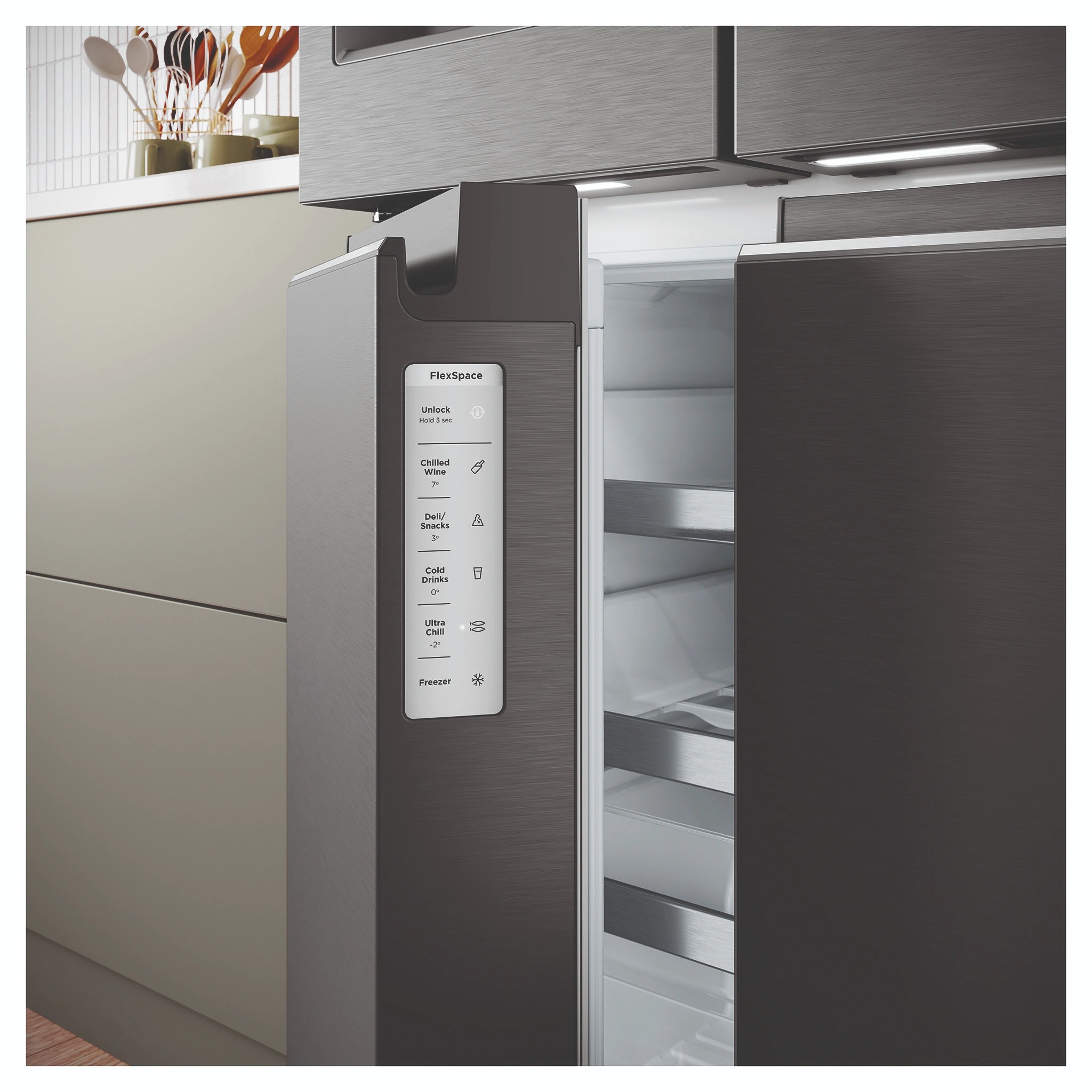 Westinghouse 609L Black Quad Door Refrigerator with In-Door Ice Dispenser WQE6170BB, Feature View