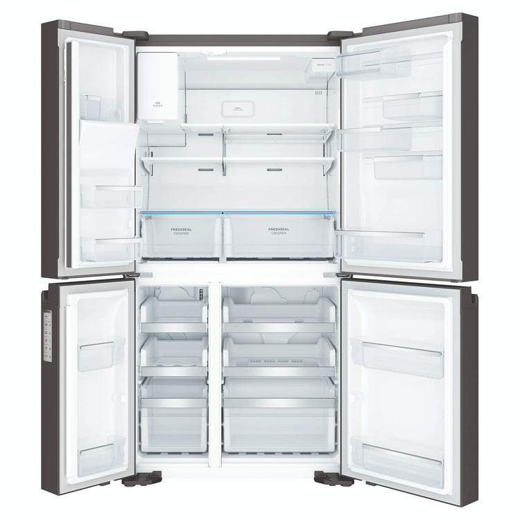 Westinghouse 609L Black Quad Door Refrigerator with In-Door Ice Dispenser WQE6170BB, Front View With Double Door Open View