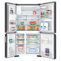 Westinghouse 609L Black Quad Door Refrigerator with In-Door Ice Dispenser WQE6170BB, Front View With Double Door Open View With Storages