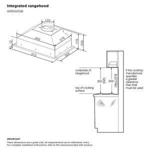 Westinghouse 51cm Stainless Steel Integrated Rangehood (340m³/h) WRI500SB, Dimension View