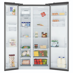 Westinghouse 619L Side-By-Side Fridge WSE6640BA, Front Double Door Open View Storages