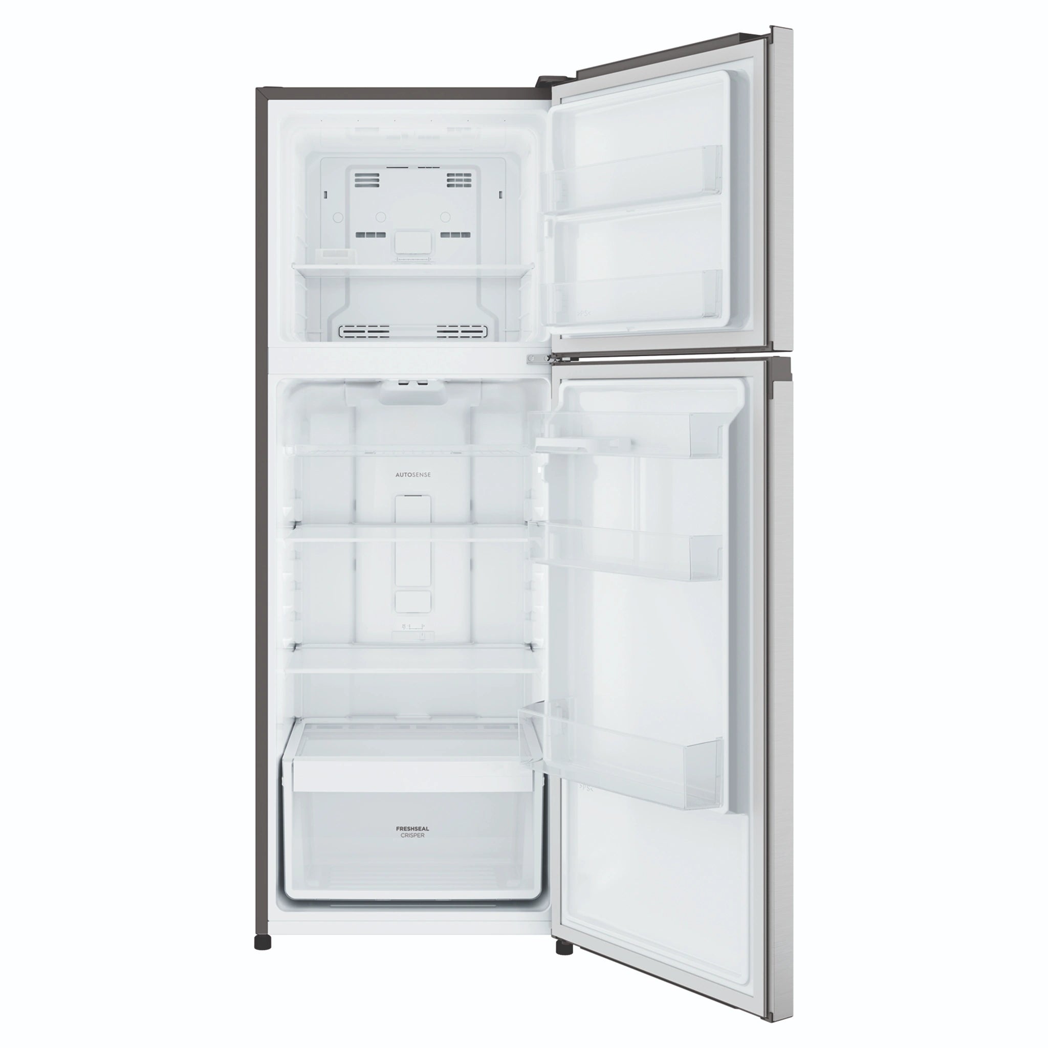 Westinghouse 312L Top Mount Fridge - Silver WTM3100SLX, Front View With Door Open