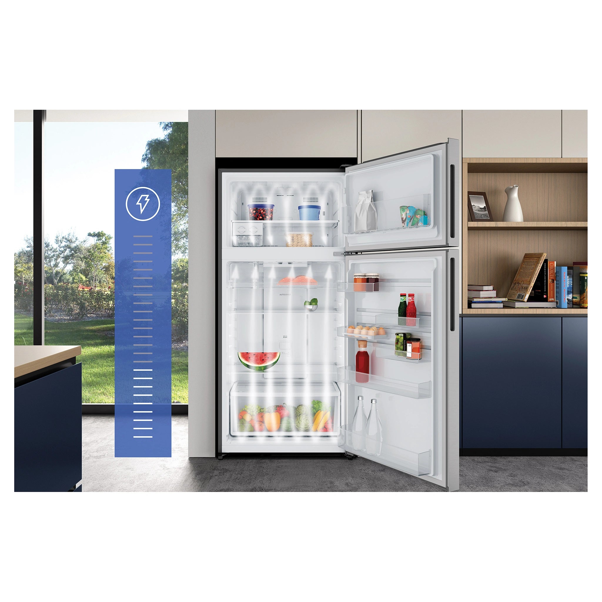 Westinghouse 312L Top Mount Fridge - Silver WTM3100SLX, Lifestyle View 2