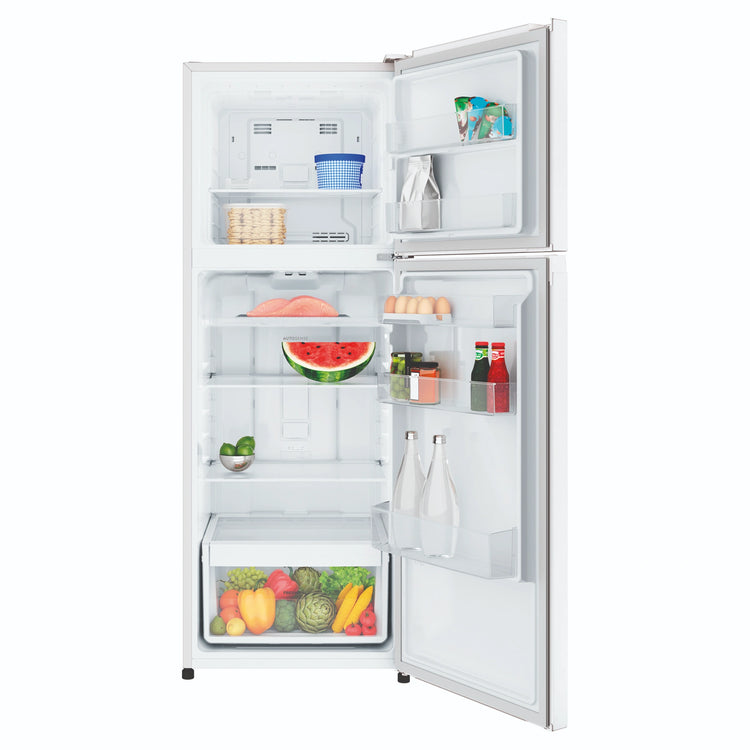 Westinghouse 341L Top Mount Fridge - White WTM3400WLX, Front View With Door Open Storages