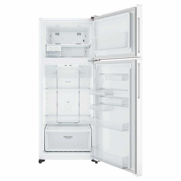 Westinghouse 431L Top Mount Fridge, White WTM4302WDR, Front View With Door Open